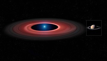 Pedstava zcho disku hmoty kolem blho trpaslka SDSS J1228+1040 v porovnn s planetou Saturn