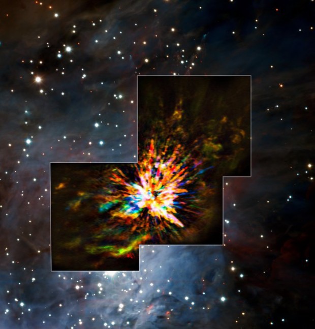 Hvzdn exploze v Orionu pohledem ALMA a VLT