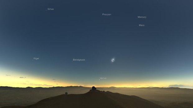 Artists impression of the 2019 eclipse viewed from La Silla