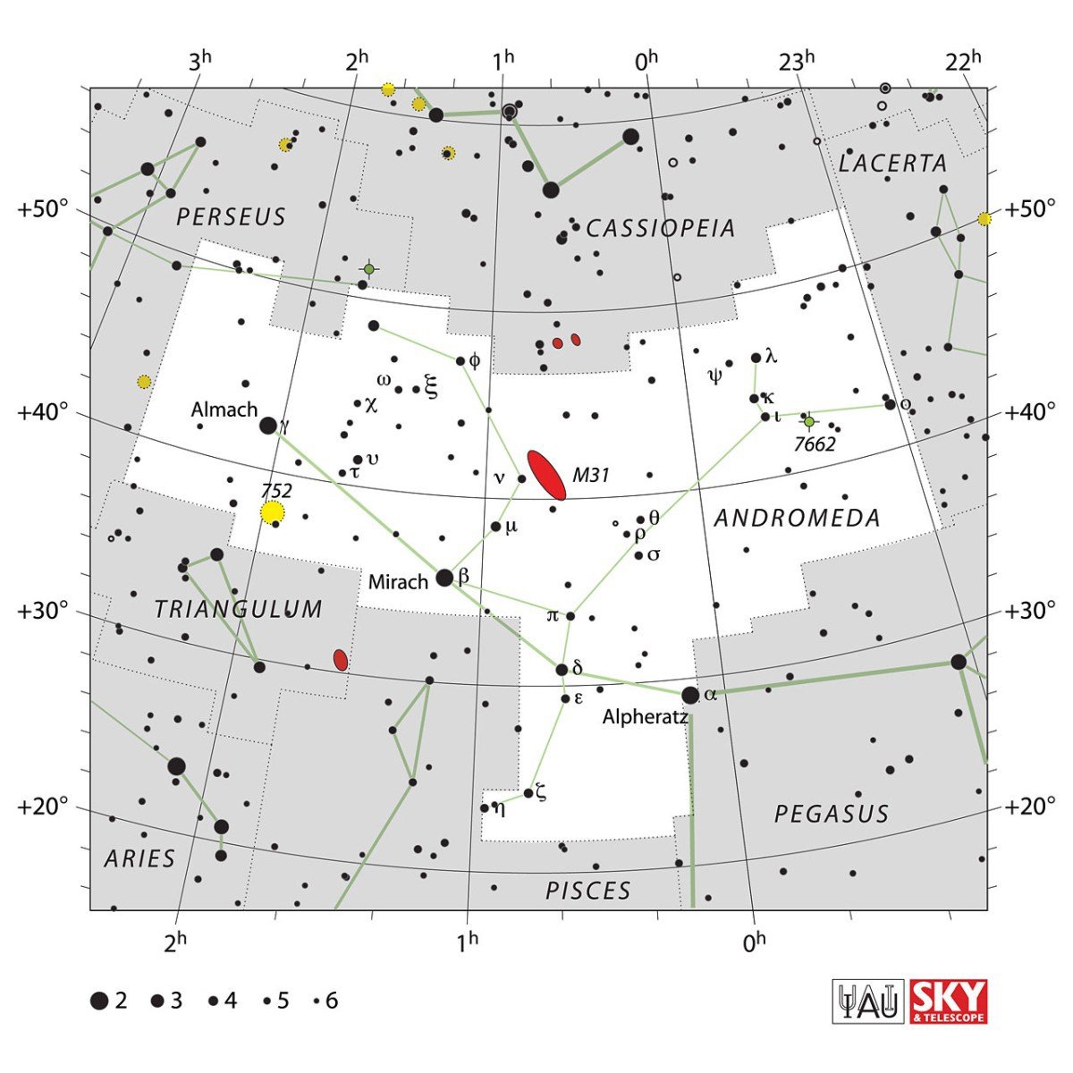 Mapa souhvězdí Andromedy