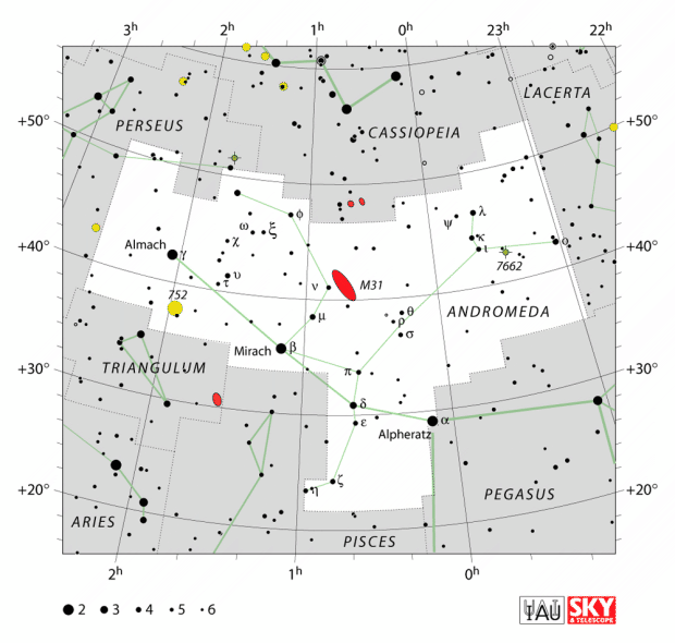 Mapa souhvězdí Andromeda