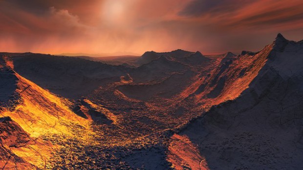 Vizualizace povrchu super-Zem obhajc kolem Barnardovy hvzdy