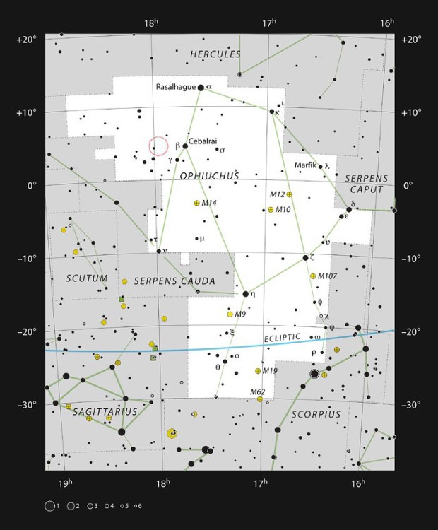 Barnardova hvzda v souhvzd Hadonoe