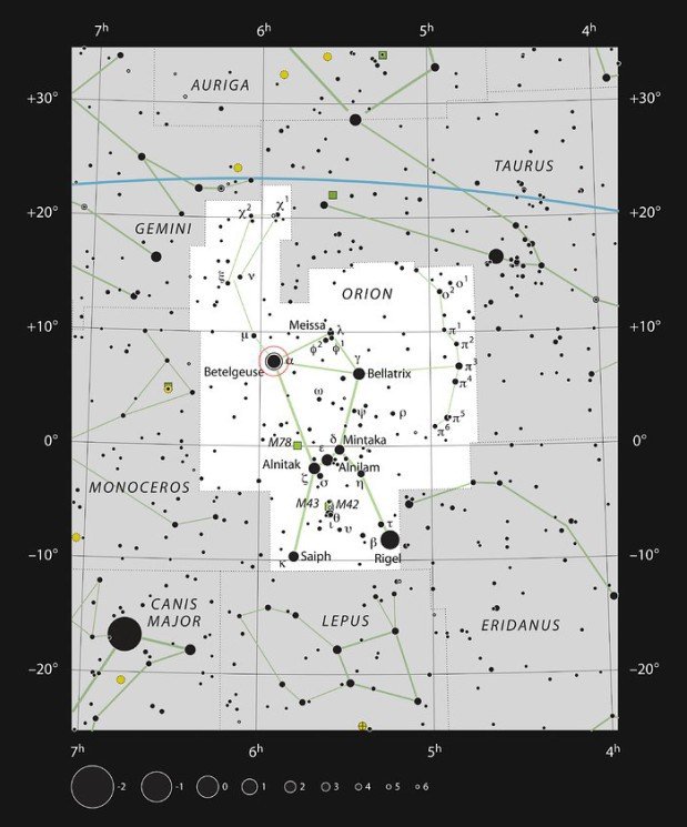 Hvězda Betelgeuse v souhvězdí Orion