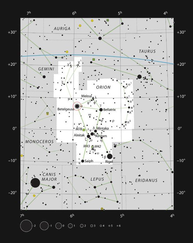 Hvězda Betelgeuse v souhvězdí Orion