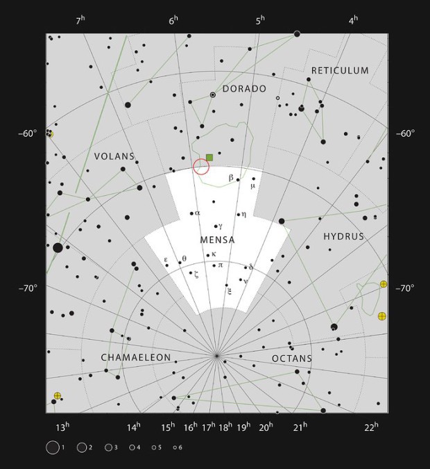 HII oblast LHA 120-N 180B v souhvzd Tabulov hora (Mensa)