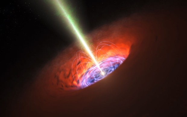 Představa supermasivní černé díry v centru galaxie