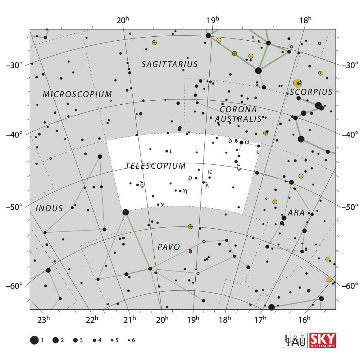 Mapa souhvězdí Dalekohled