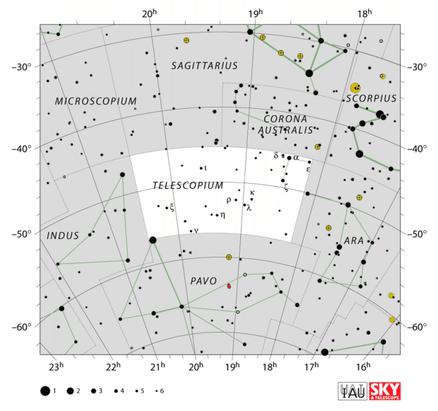 Mapa souhvězdí Dalekohled