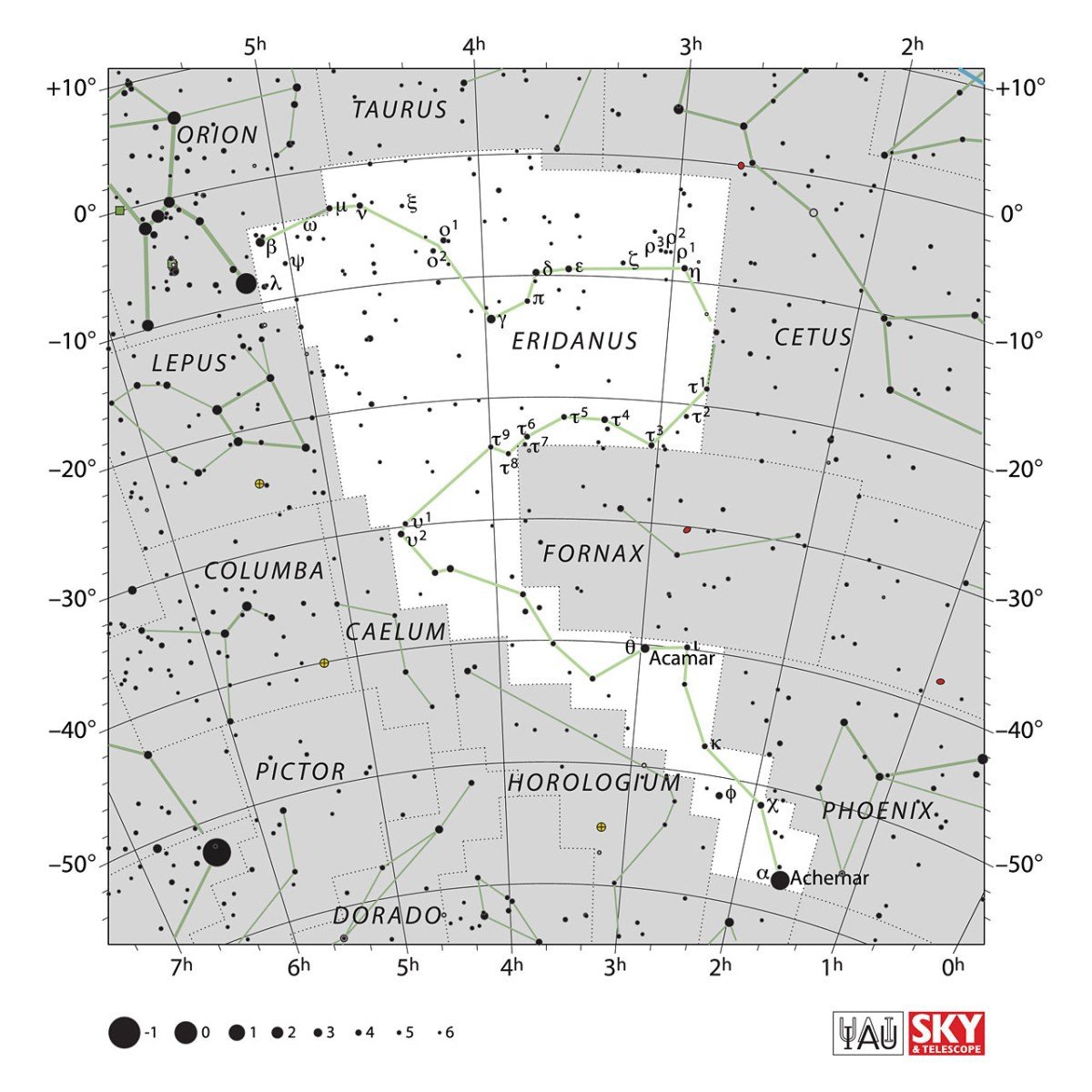 Mapa souhvězdí Eridanus
