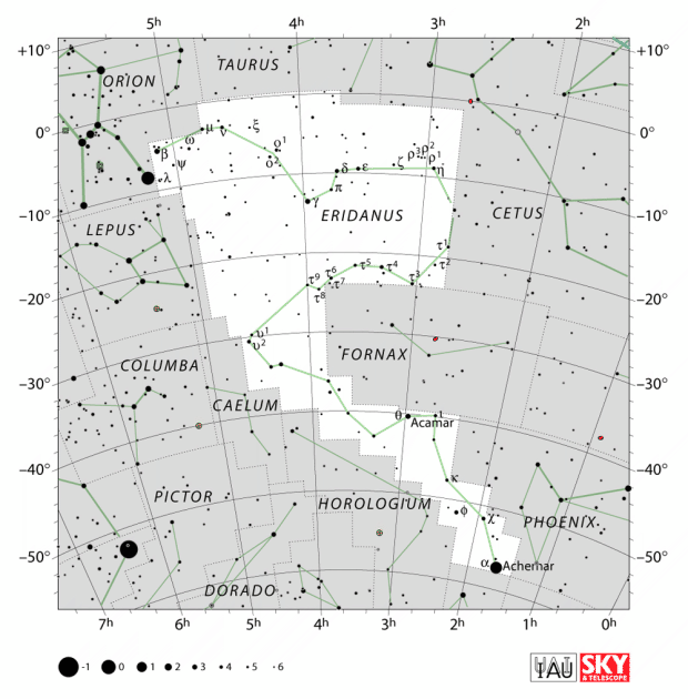 Mapa souhvězdí Eridanus