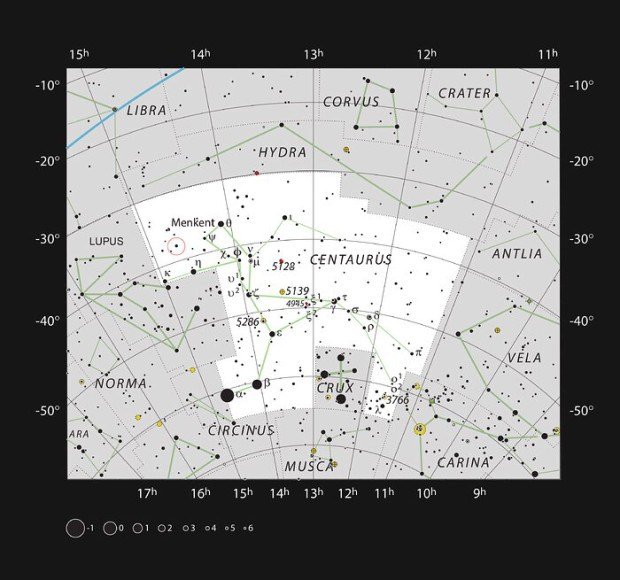 Poloha hvězdy b Centauri v souhvězdí Kentaura