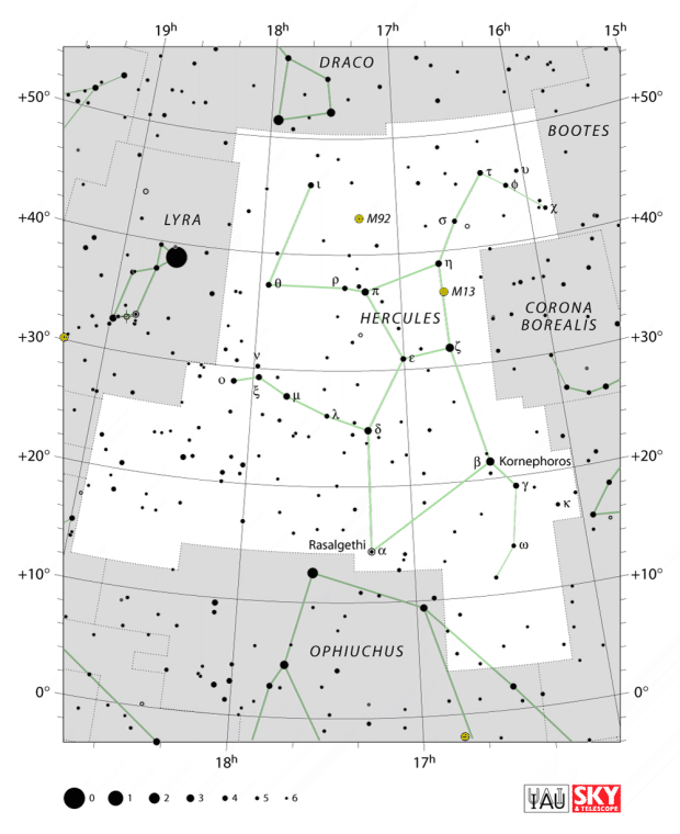 Mapa souhvězdí Herkules