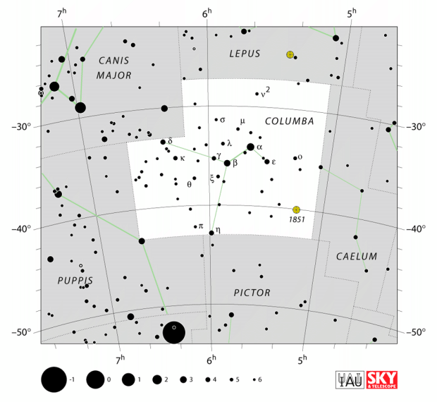 Mapa souhvězdí Holubice