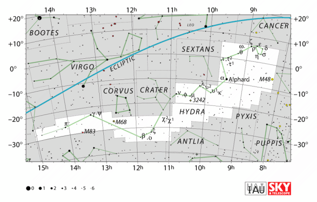 Mapa souhvězdí Hydra