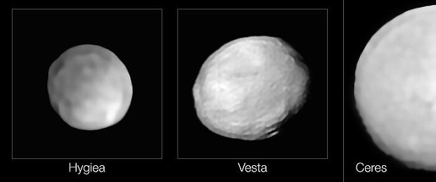 Planetky Hygiea, Vesta a Ceres na záběru získaném pomocí VLT/SPHERE
