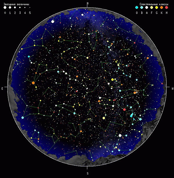 Mapa jarní hvězdné oblohy