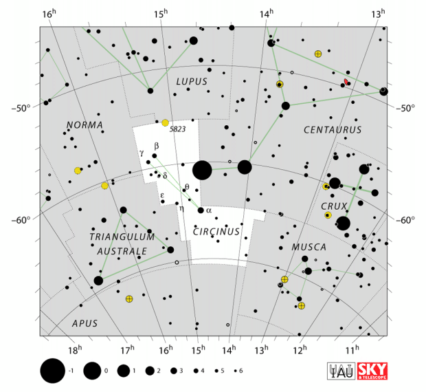 Mapa souhvězdí Kružítko