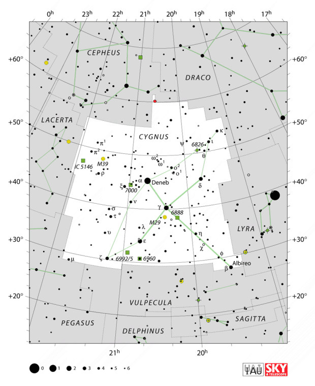 Mapa souhvězdí Labuť