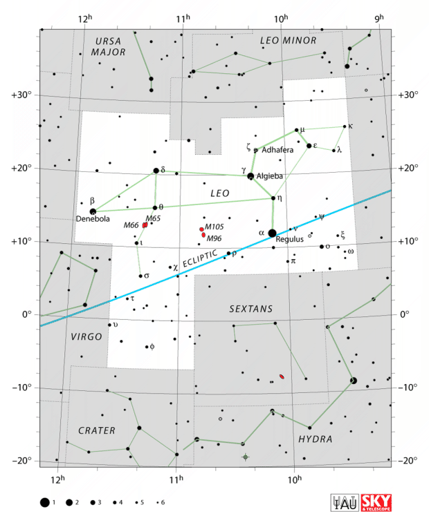 Mapa souhvězdí Lev