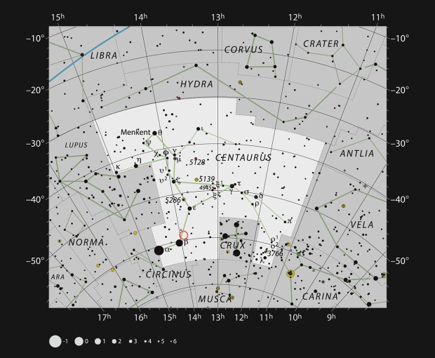 Poloha Novy Centauri 2013 na obloze