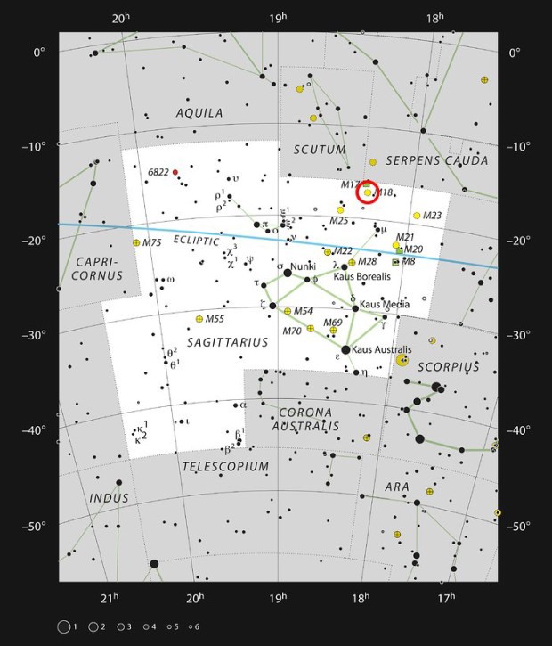 Hvězdokupa M 18 v souhvězdí Střelce