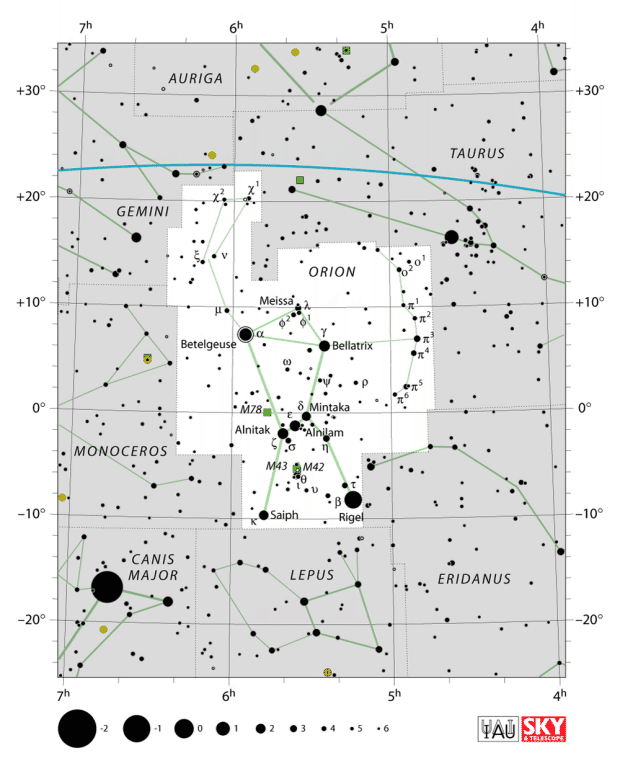 Mapa souhvězdí Orion
