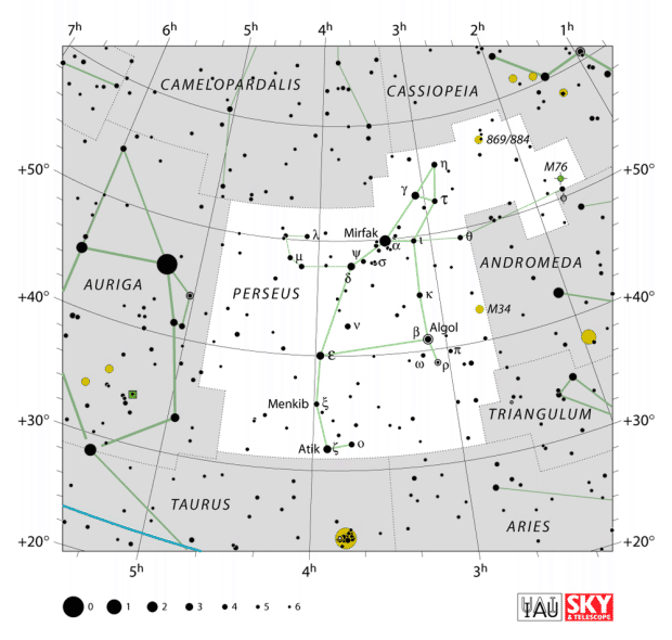 Mapa souhvězdí Perseus