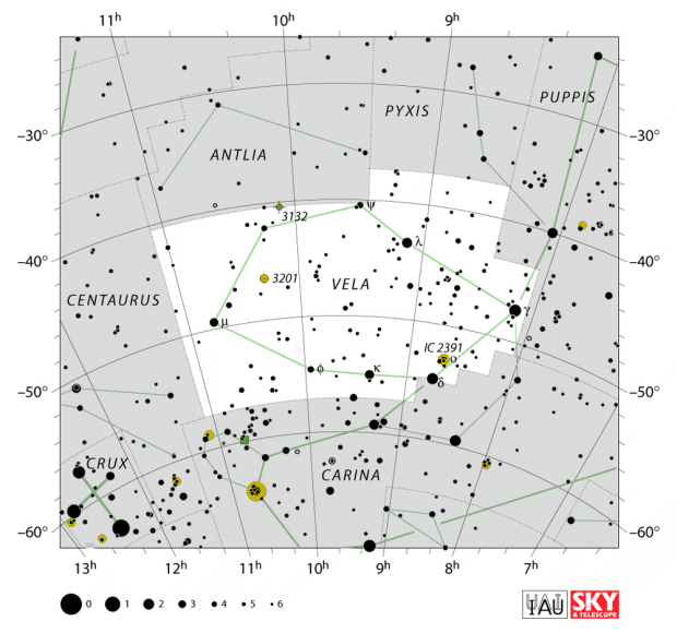 Mapa souhvězdí Plachty