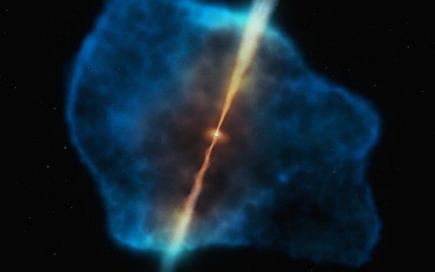 Vizualizace vzdlenho kvasaru obklopenho plynnm halo