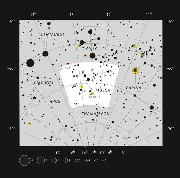Poloha hvězdy TYC 8998-760-1 v souhvězdí Mouchy