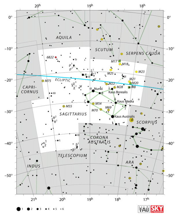 Mapa souhvězdí Střelec
