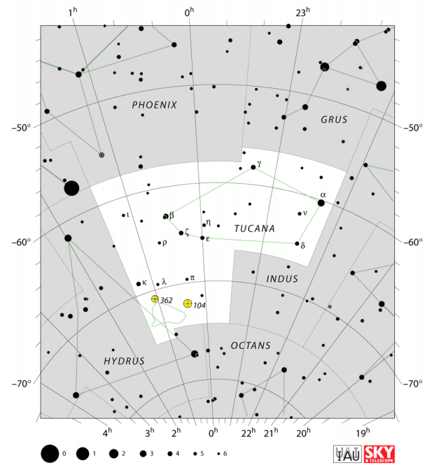 Mapa souhvězdí Tukan