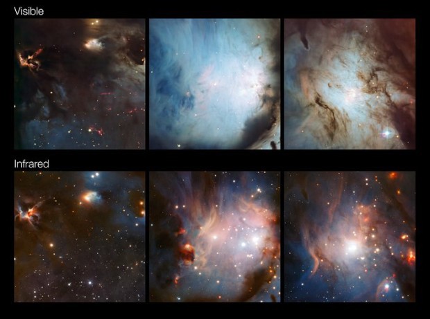 Srovnn st mlhoviny M78 ve viditelnm svtle a infraervenm zen