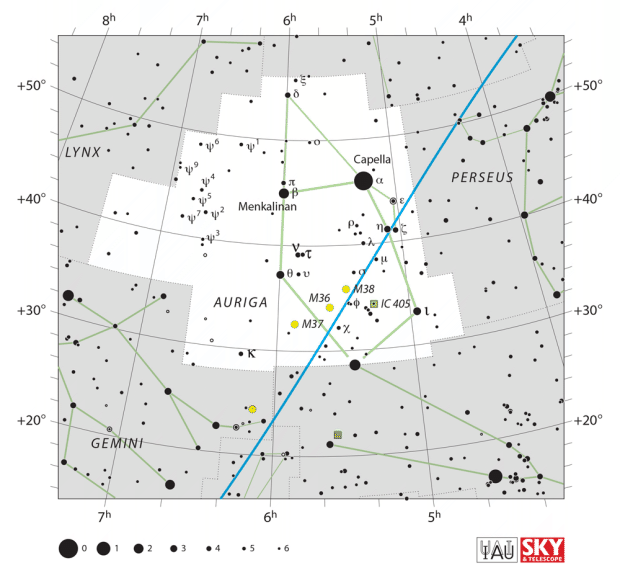 Mapa souhvězdí Vozka