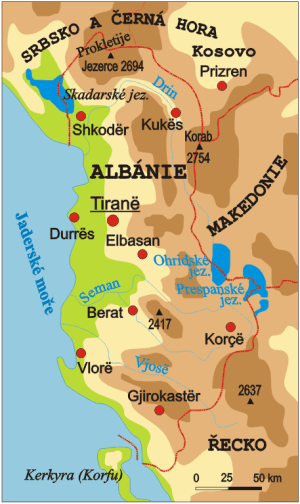Albánie, mapa