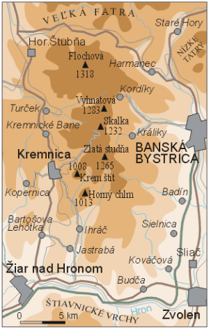 Kremnické vrchy, mapa