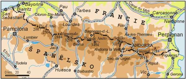 Mapa Pyrenejí