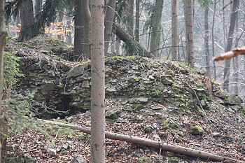 Nepatrné zbytky zdí hradu Vildštejn