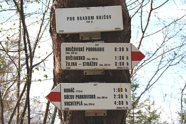 Turistické směrovky pod Hričovem
