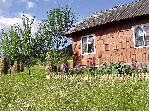 Dřevěný domek v obci Ščerbovec
