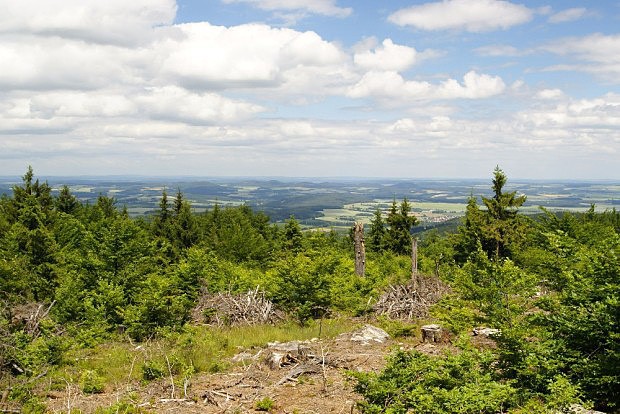 Výhled z paseky na vrcholu Škarmanky (888 m)