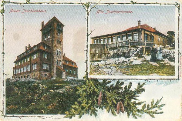 Ještědské chaty na pohlednici z roku 1913